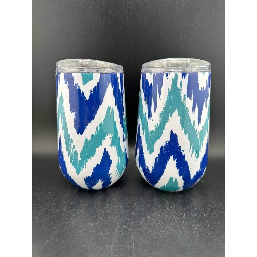 Member's Mark Insulated Wine Tumbler Set 2pk Blue Teal Ikat Chevron G02 (14)